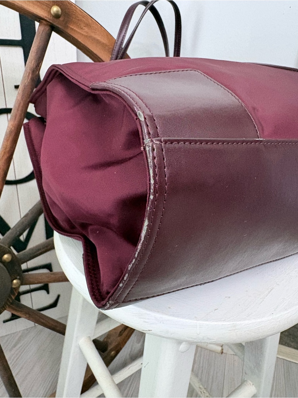 Tory Burch Maroon Nylon Logo Tote with Dark Brown Trim - Picture 9 of 9